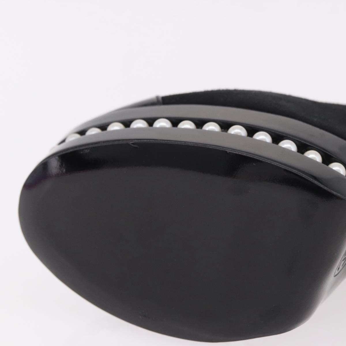 CHANEL Pearl Pumps Suede 35 1/2 Black CC Auth am11955M