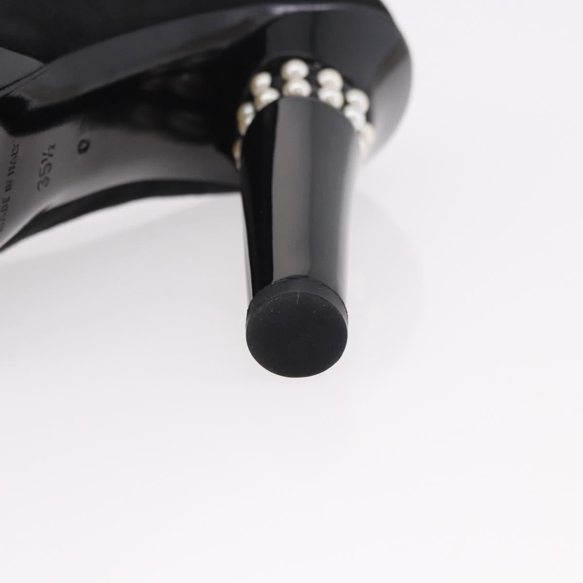 CHANEL Pearl Pumps Suede 35 1/2 Black CC Auth am11955M