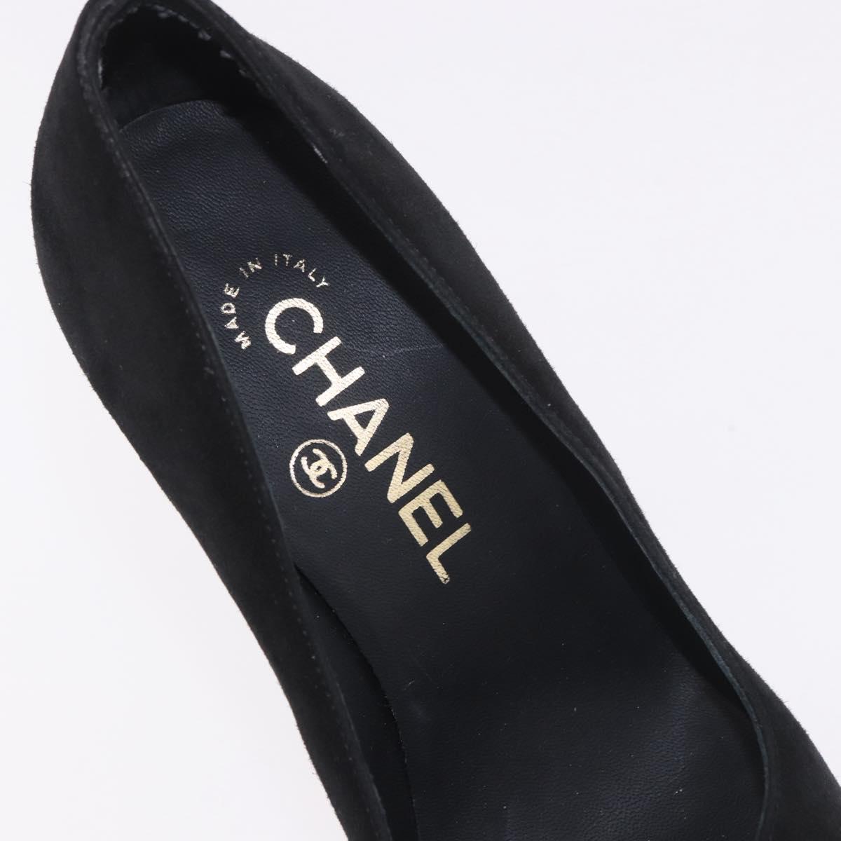 CHANEL Pearl Pumps Suede 35 1/2 Black CC Auth am11955M