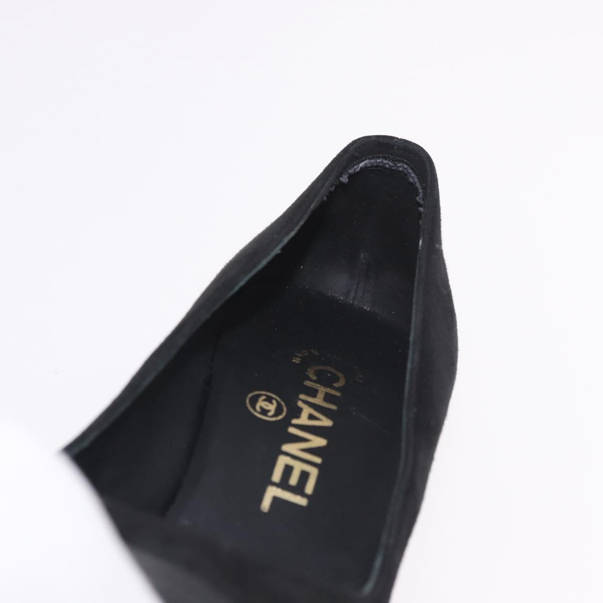 CHANEL Pearl Pumps Suede 35 1/2 Black CC Auth am11955M