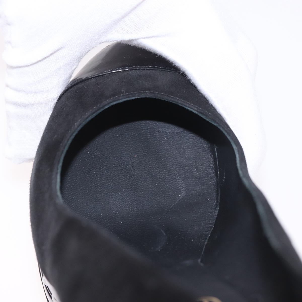 CHANEL Pearl Pumps Suede 35 1/2 Black CC Auth am11955M