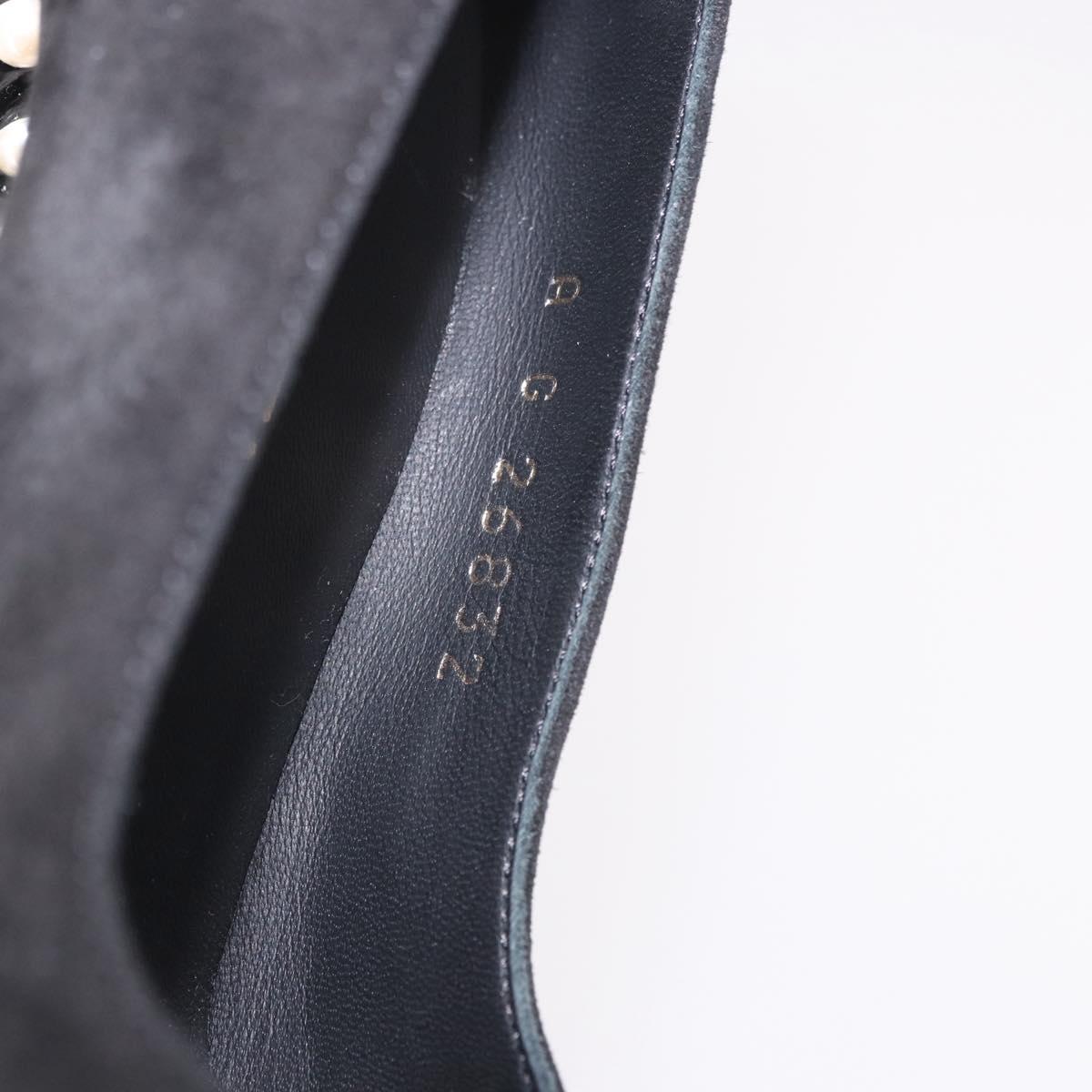 CHANEL Pearl Pumps Suede 35 1/2 Black CC Auth am11955M