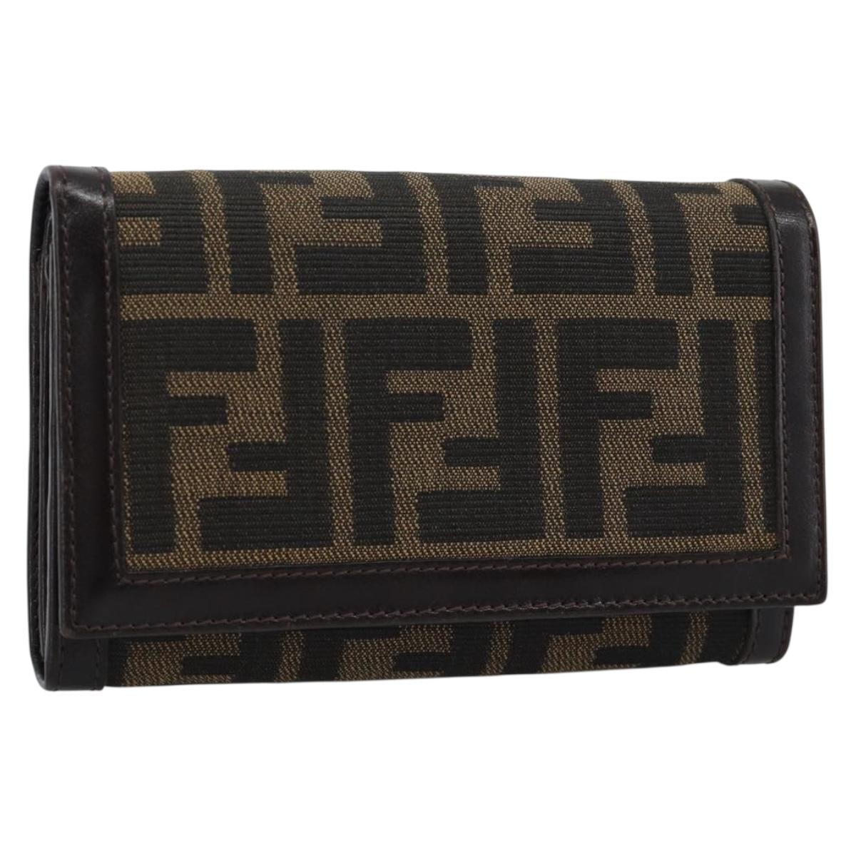 FENDI Zucca Canvas Bifold Wallet Black Brown Auth am11958V