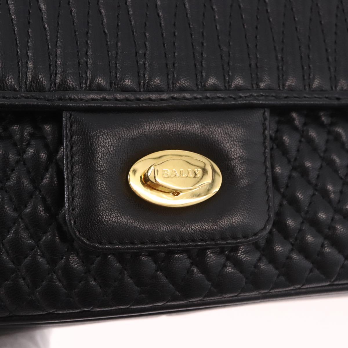 BALLY Double Flap Chain Shoulder Bag Leather Black Gold Auth am11961V