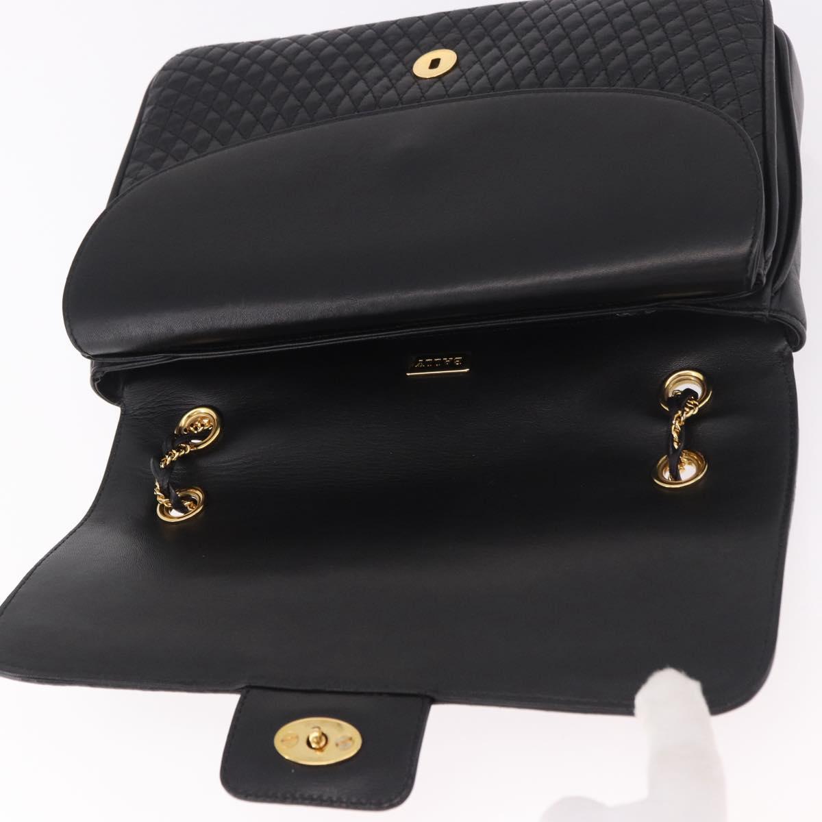 BALLY Double Flap Chain Shoulder Bag Leather Black Gold Auth am11961V