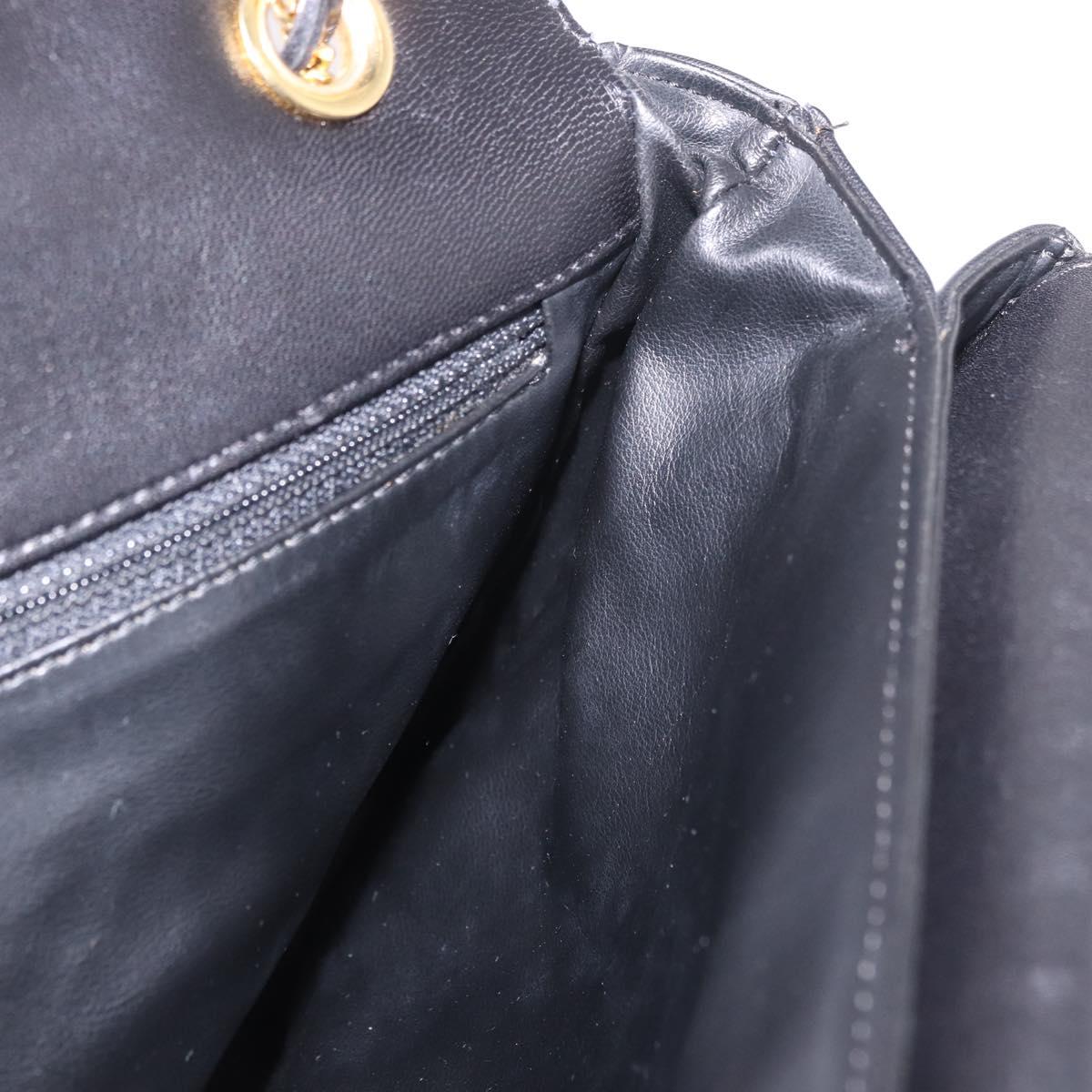 BALLY Double Flap Chain Shoulder Bag Leather Black Gold Auth am11961V