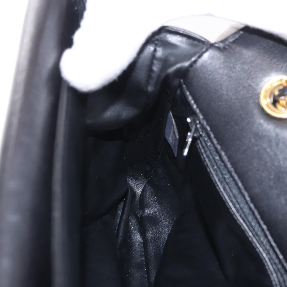 BALLY Double Flap Chain Shoulder Bag Leather Black Gold Auth am11961V