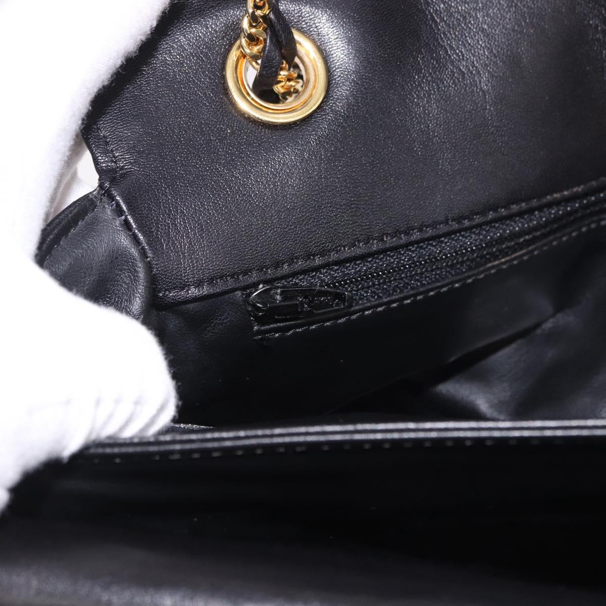 BALLY Double Flap Chain Shoulder Bag Leather Black Gold Auth am11961V