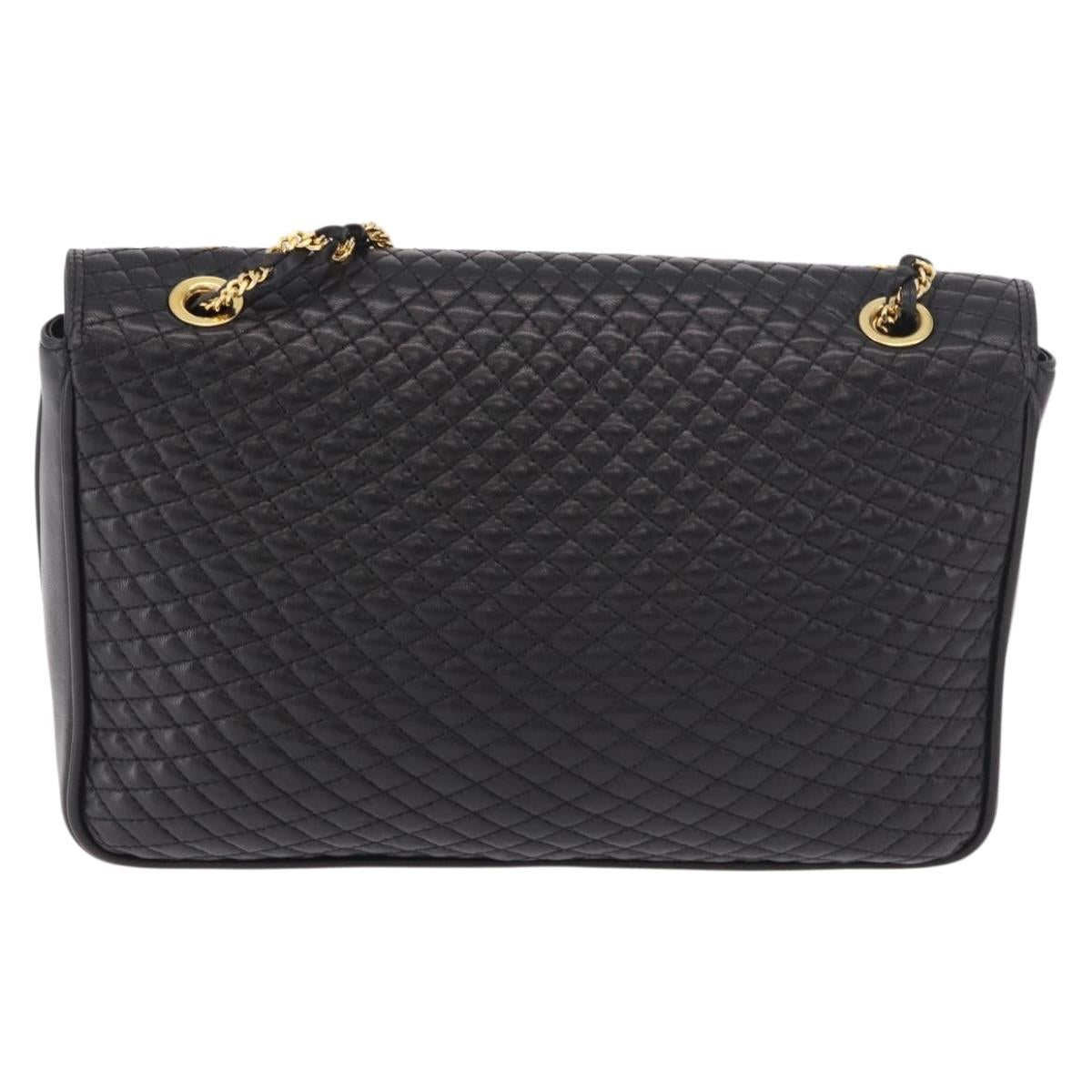 BALLY Double Flap Chain Shoulder Bag Leather Black Gold Auth am11961V