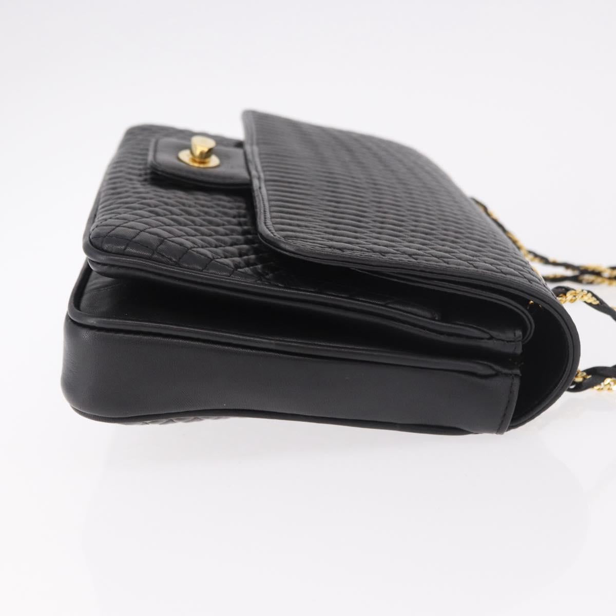 BALLY Double Flap Chain Shoulder Bag Leather Black Gold Auth am11961V