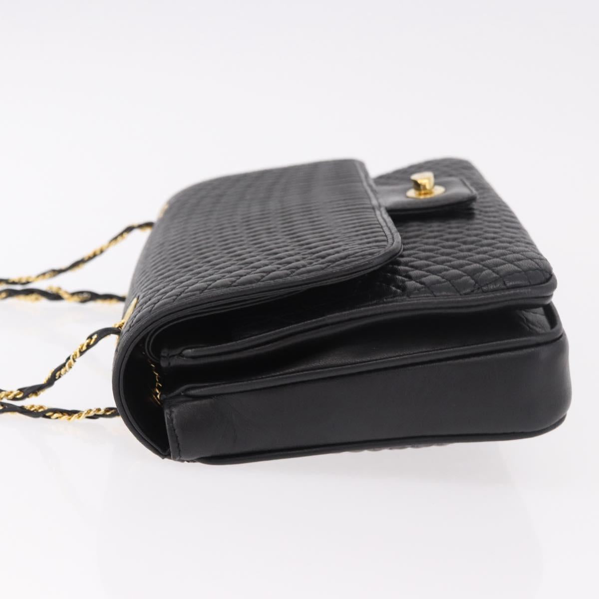 BALLY Double Flap Chain Shoulder Bag Leather Black Gold Auth am11961V