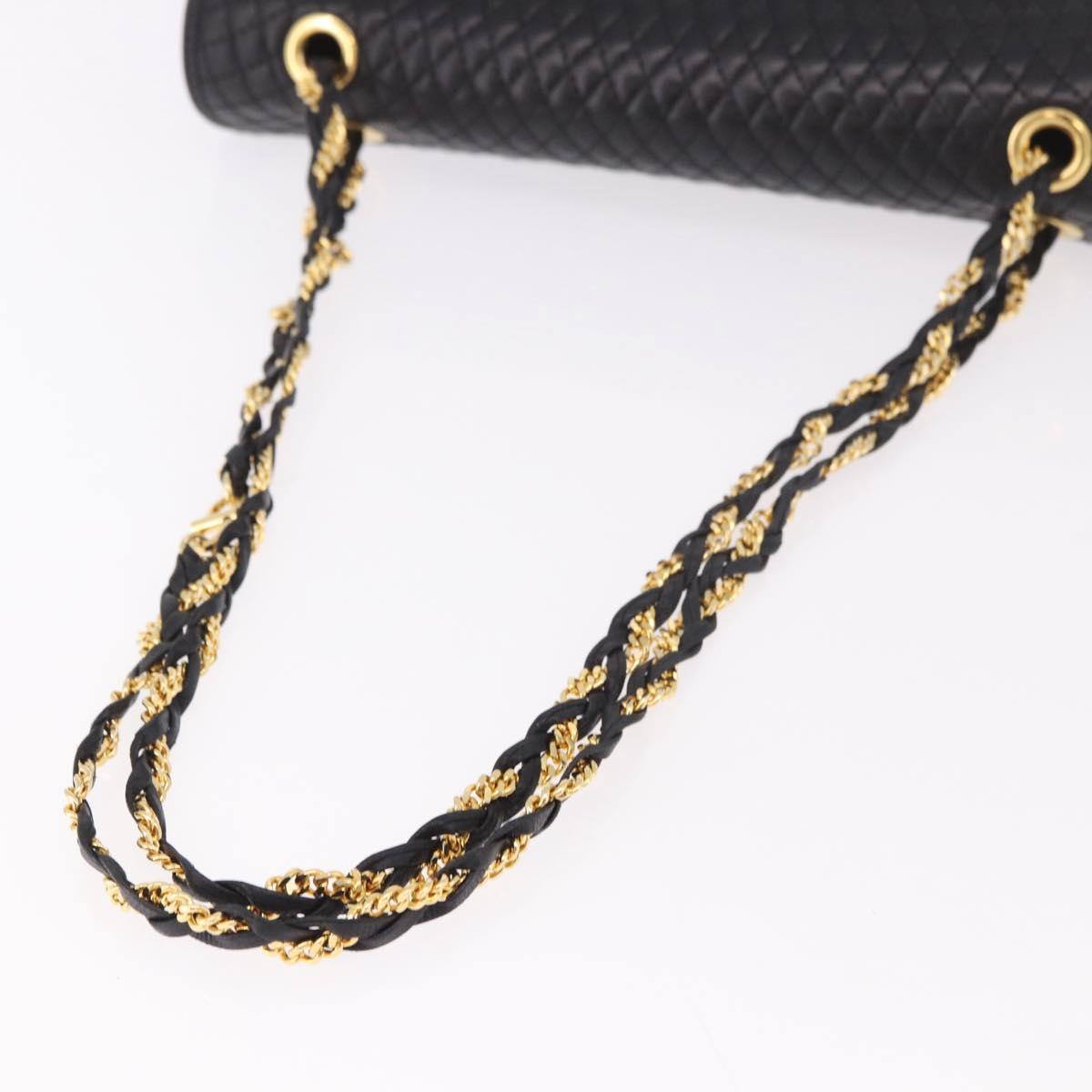 BALLY Double Flap Chain Shoulder Bag Leather Black Gold Auth am11961V
