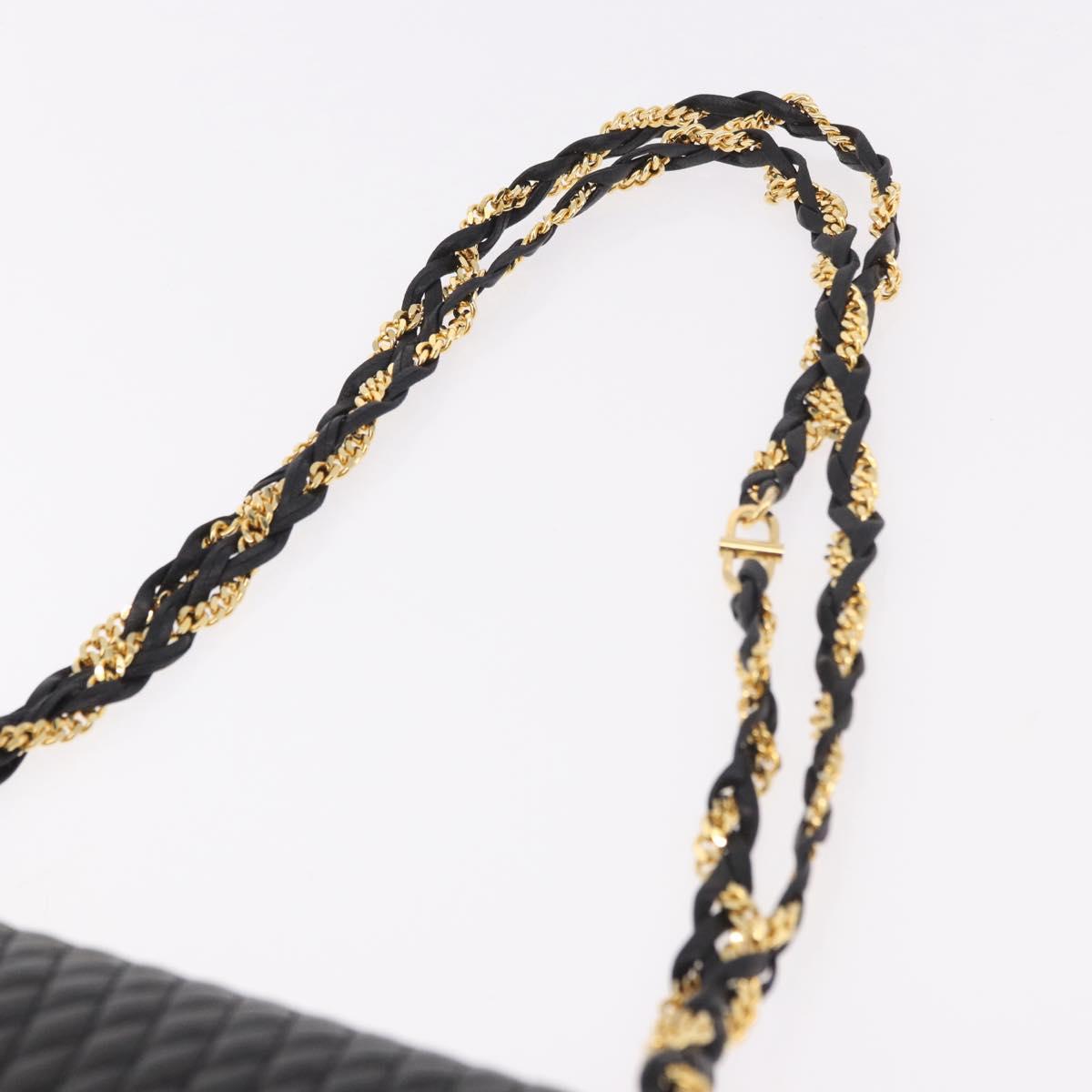 BALLY Double Flap Chain Shoulder Bag Leather Black Gold Auth am11961V