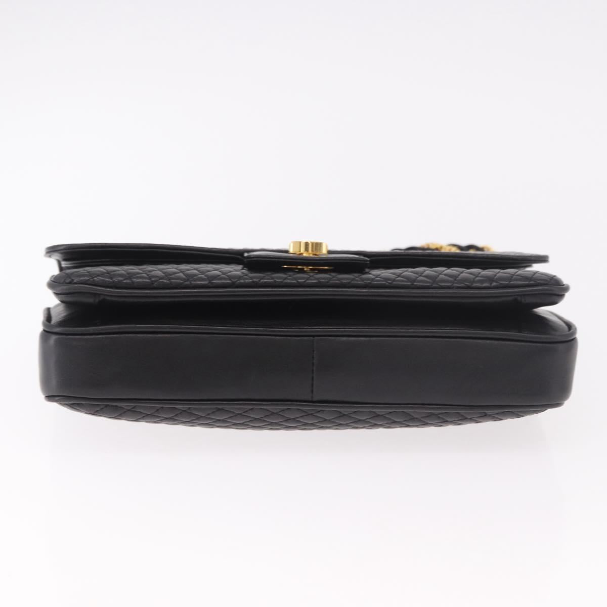 BALLY Double Flap Chain Shoulder Bag Leather Black Gold Auth am11961V