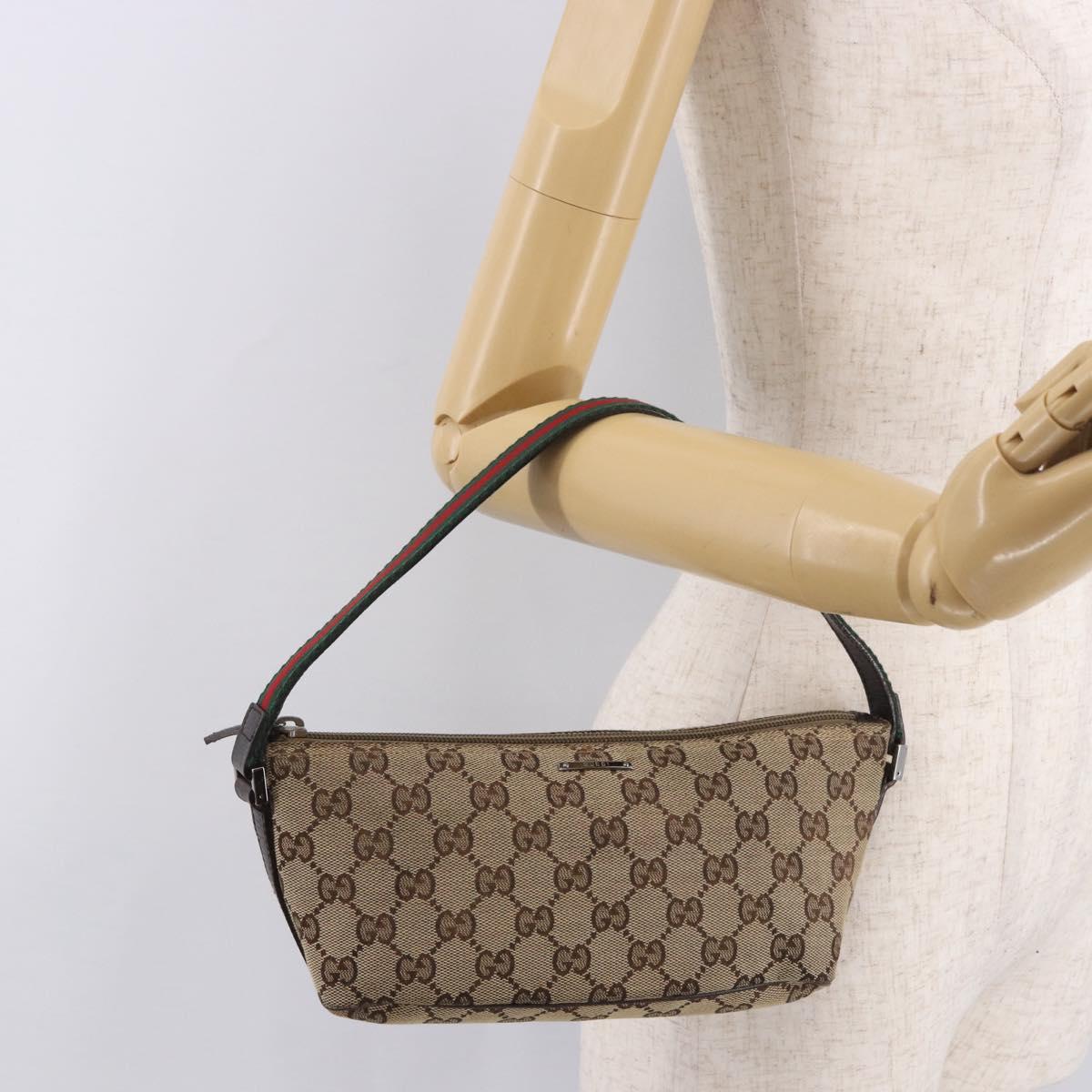 GUCCI GG Canvas Accessories Sherry Line Bag Beige Silver 141809 Auth am11962A