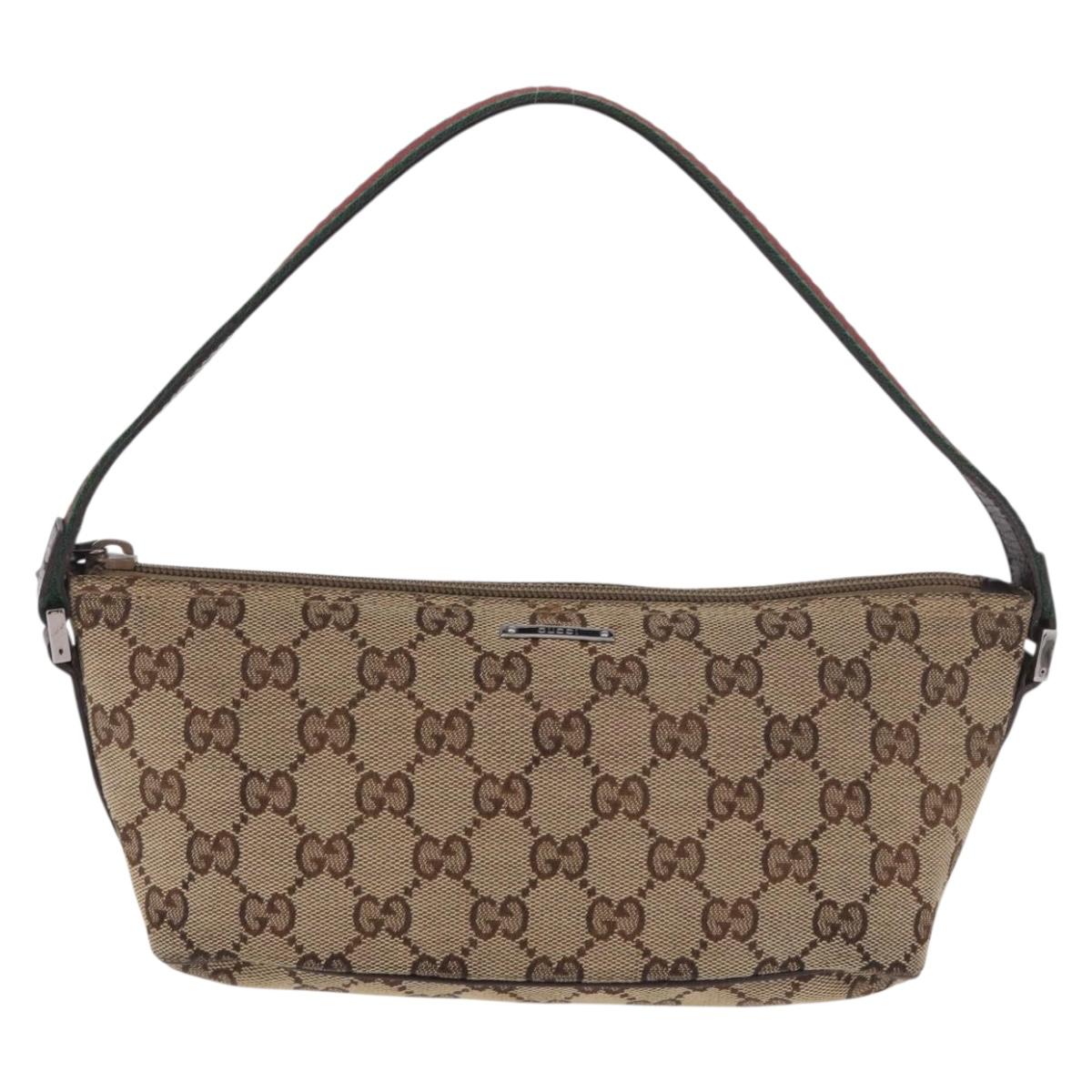 GUCCI GG Canvas Accessories Sherry Line Bag Beige Silver 141809 Auth am11962A