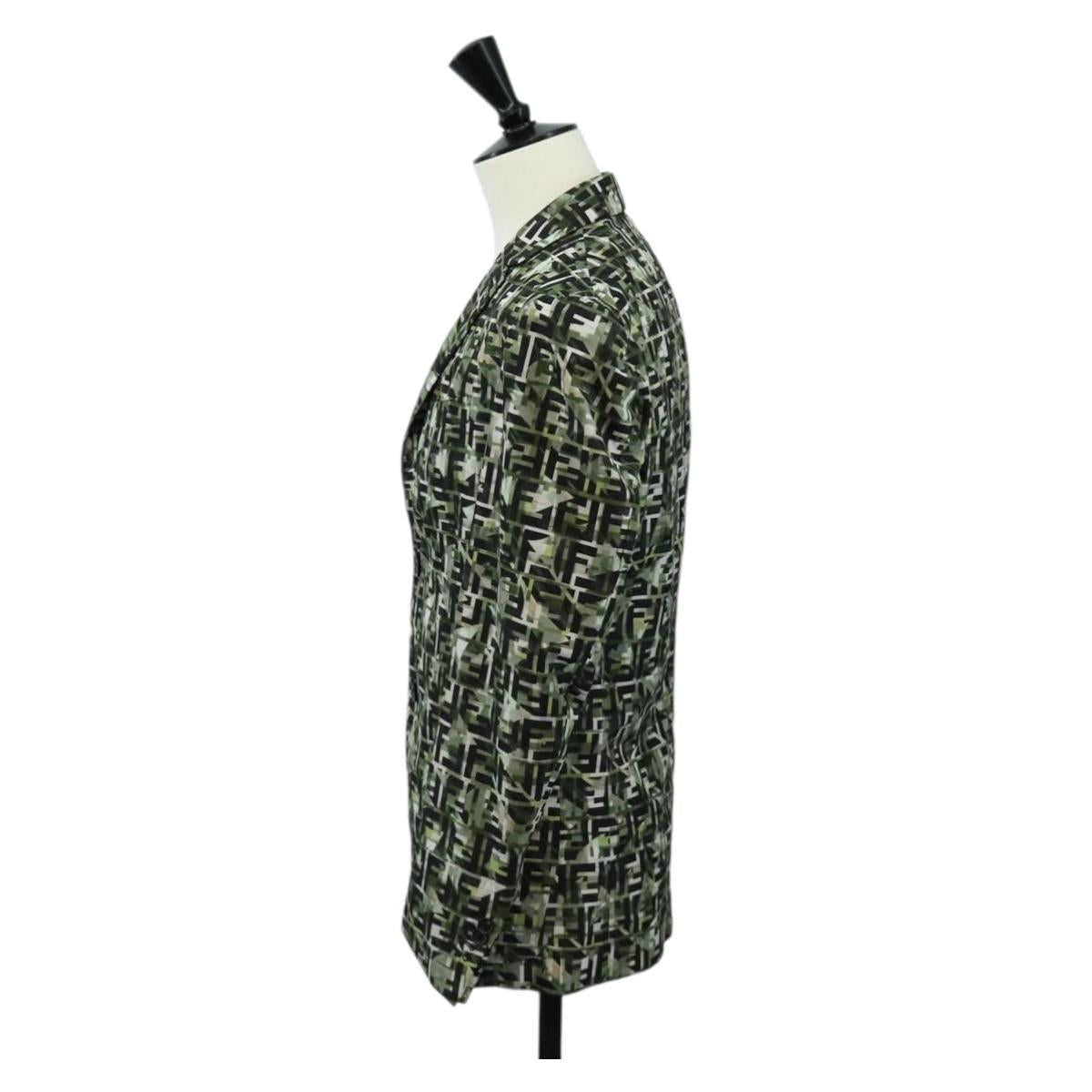FENDI Tailored Jacket Zucca Canvas polyester 44 Green Black Auth am11963V