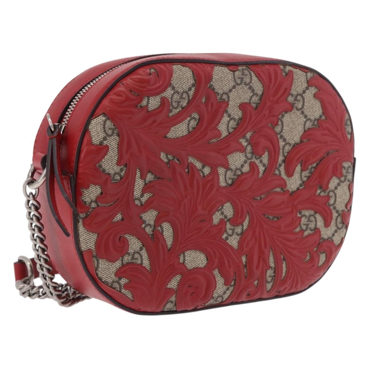 GUCCI GG Supreme Chain Shoulder Bag PVC Red Silver 409535 Auth am11964V