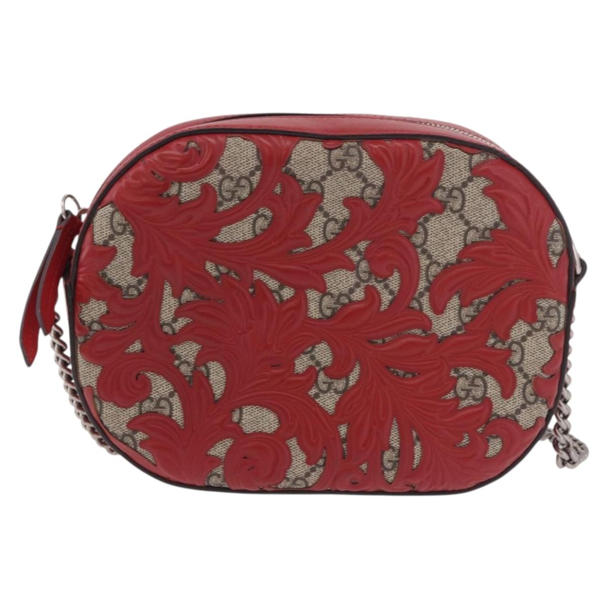 GUCCI GG Supreme Chain Shoulder Bag PVC Red Silver 409535 Auth am11964V