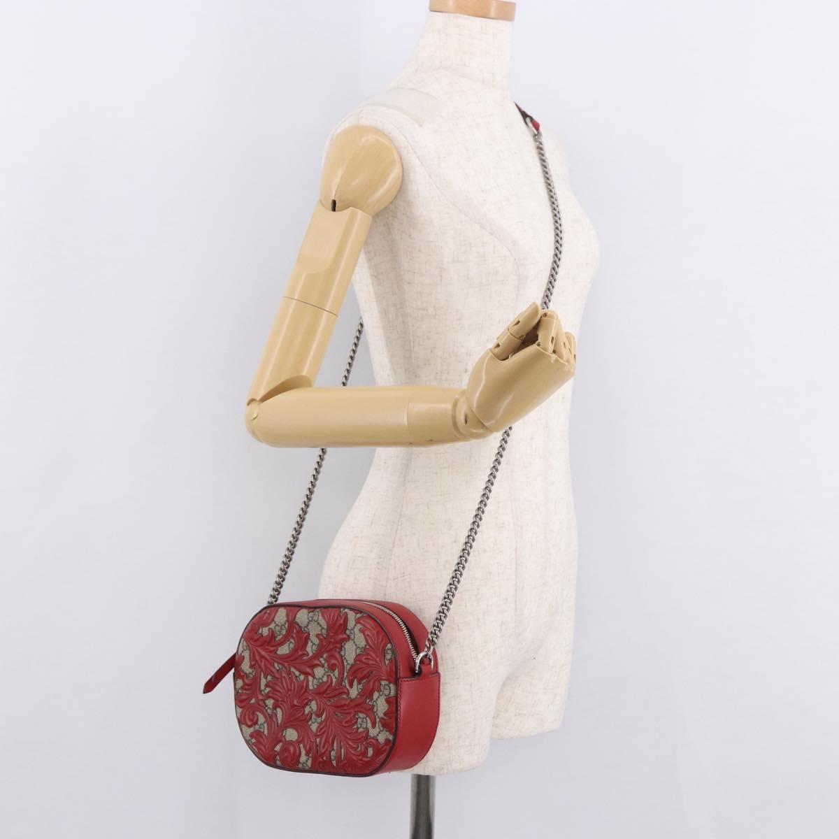 GUCCI GG Supreme Chain Shoulder Bag PVC Red Silver 409535 Auth am11964V