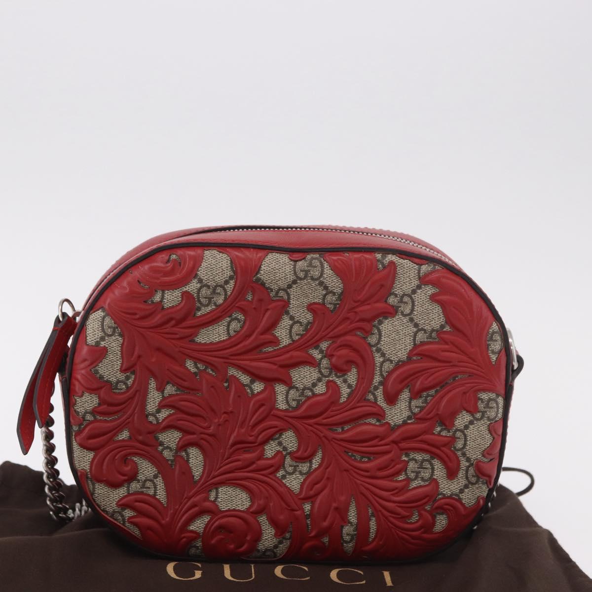 GUCCI GG Supreme Chain Shoulder Bag PVC Red Silver 409535 Auth am11964V