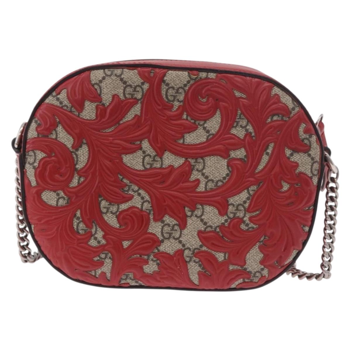 GUCCI GG Supreme Chain Shoulder Bag PVC Red Silver 409535 Auth am11964V