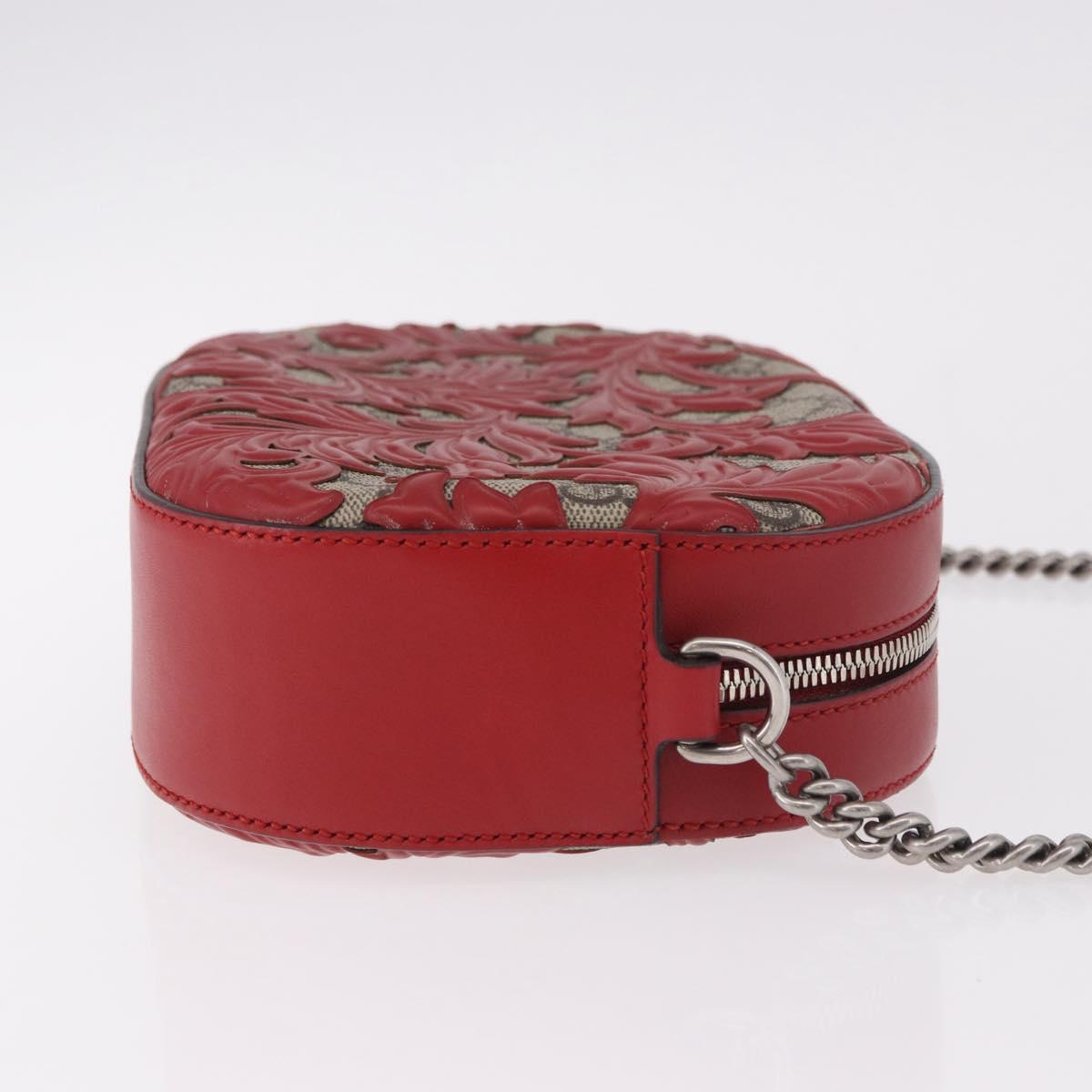 GUCCI GG Supreme Chain Shoulder Bag PVC Red Silver 409535 Auth am11964V