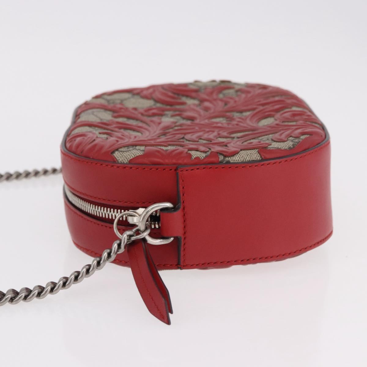 GUCCI GG Supreme Chain Shoulder Bag PVC Red Silver 409535 Auth am11964V