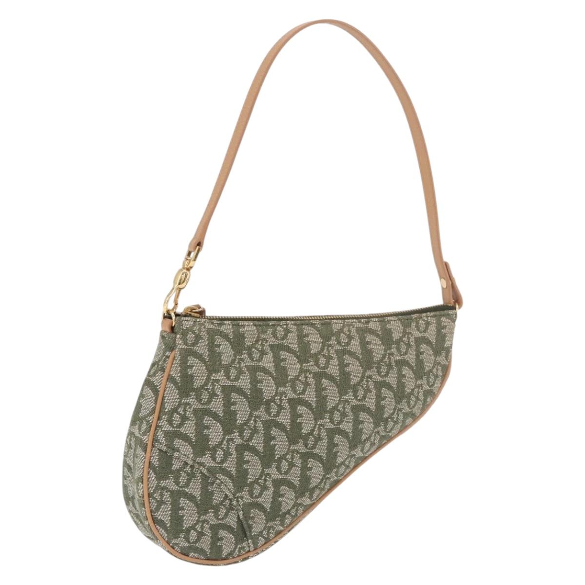 Christian Dior Trotter Canvas Saddle Pouch Khaki Gold Auth am11965V