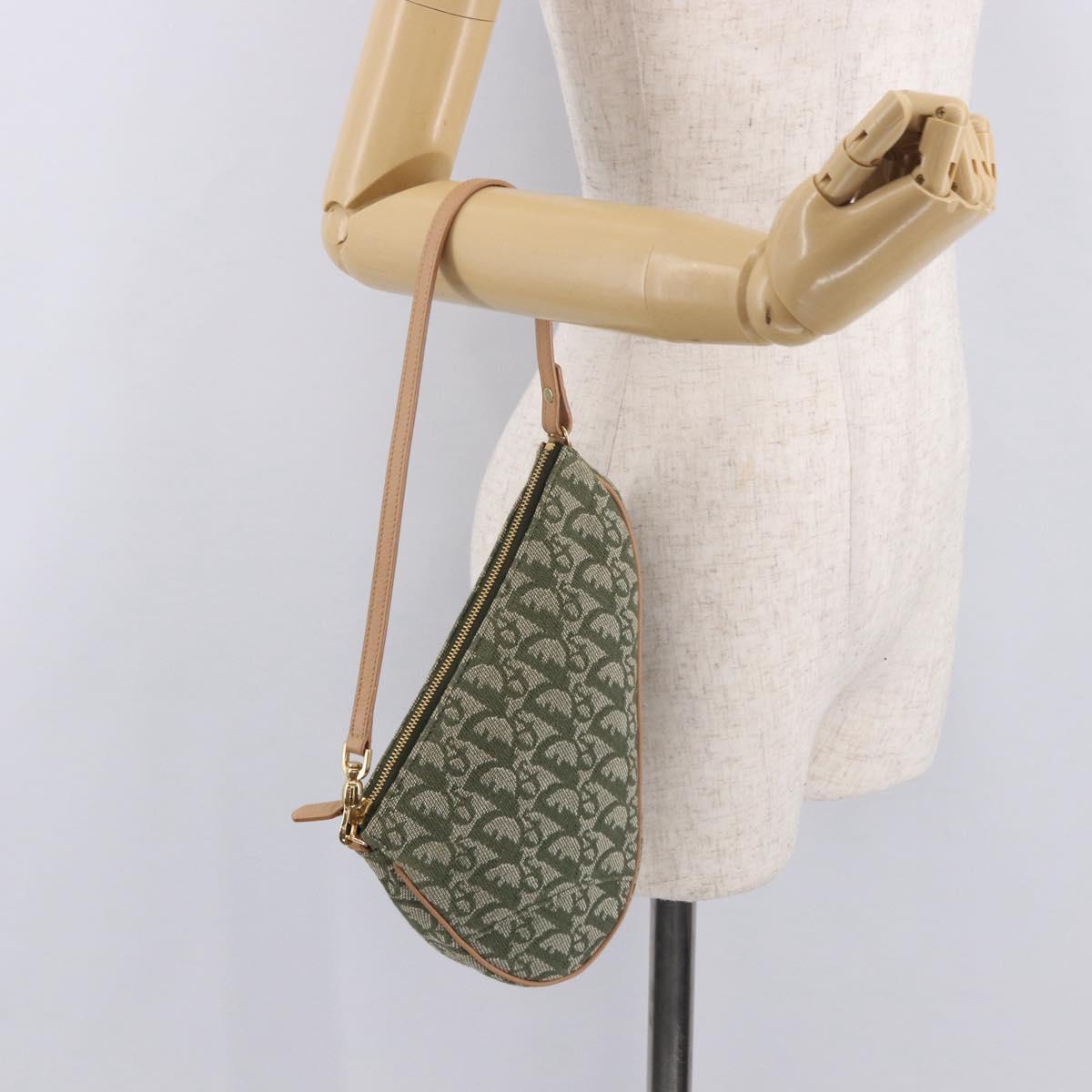 Christian Dior Trotter Canvas Saddle Pouch Khaki Gold Auth am11965V