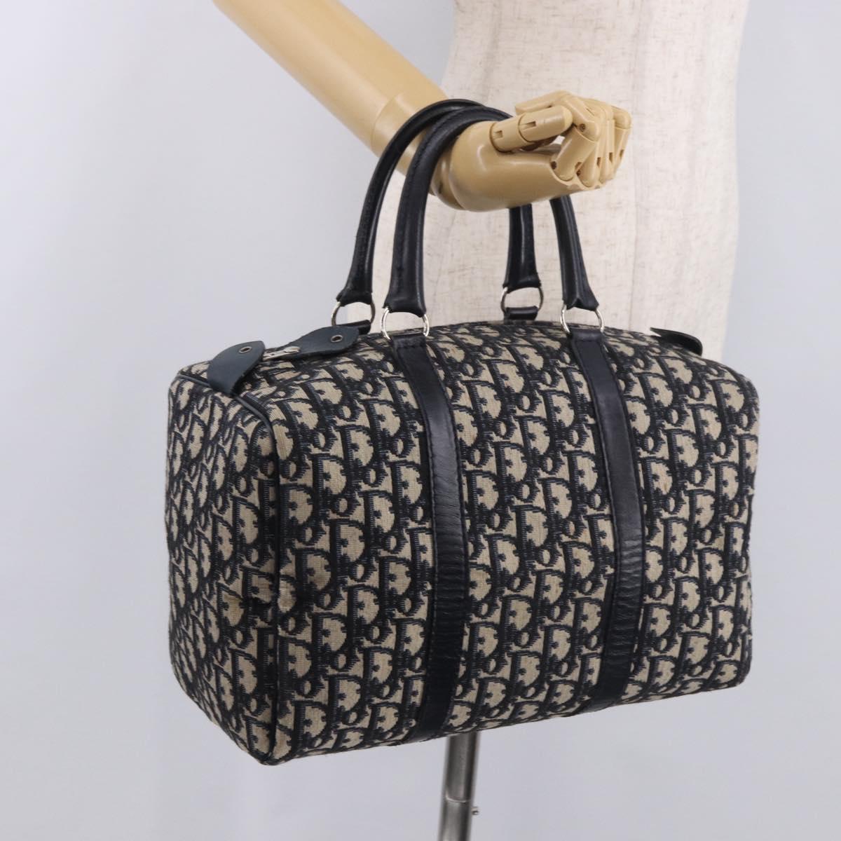 Christian Dior Trotter Canvas mini Boston Bag Navy Silver Auth am11966V