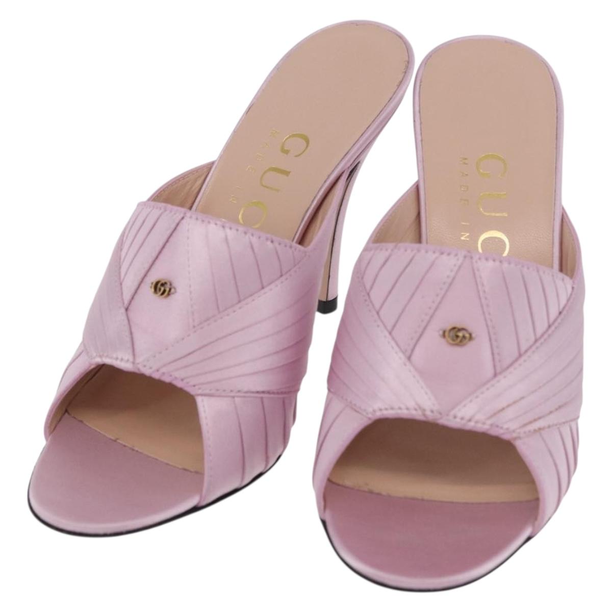 GUCCI GG Marmont Sandals Satin 35 Pink Gold Auth am11971M