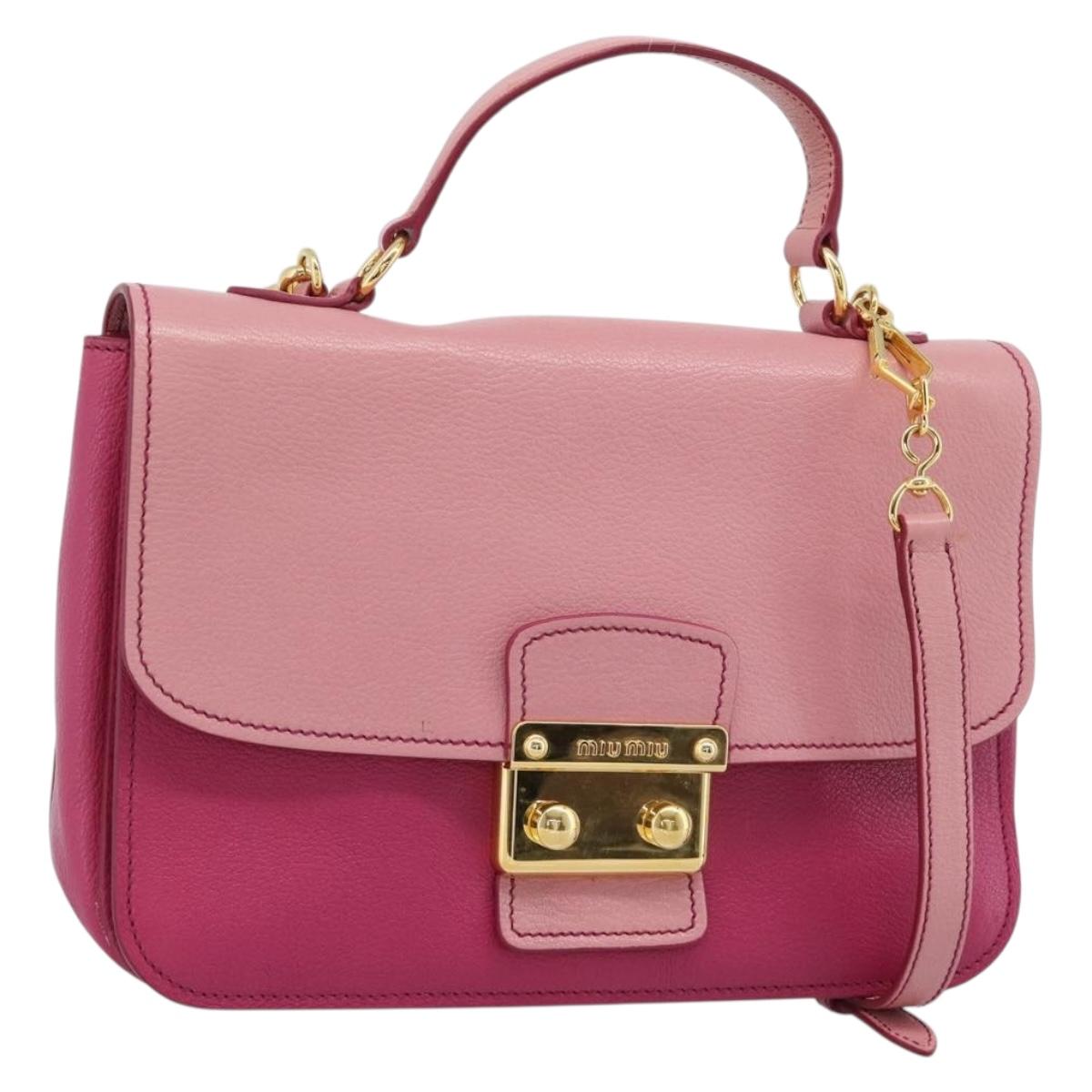 Miu Miu Hand Bag Leather 2way Pink Gold RN0726 Auth am11972V
