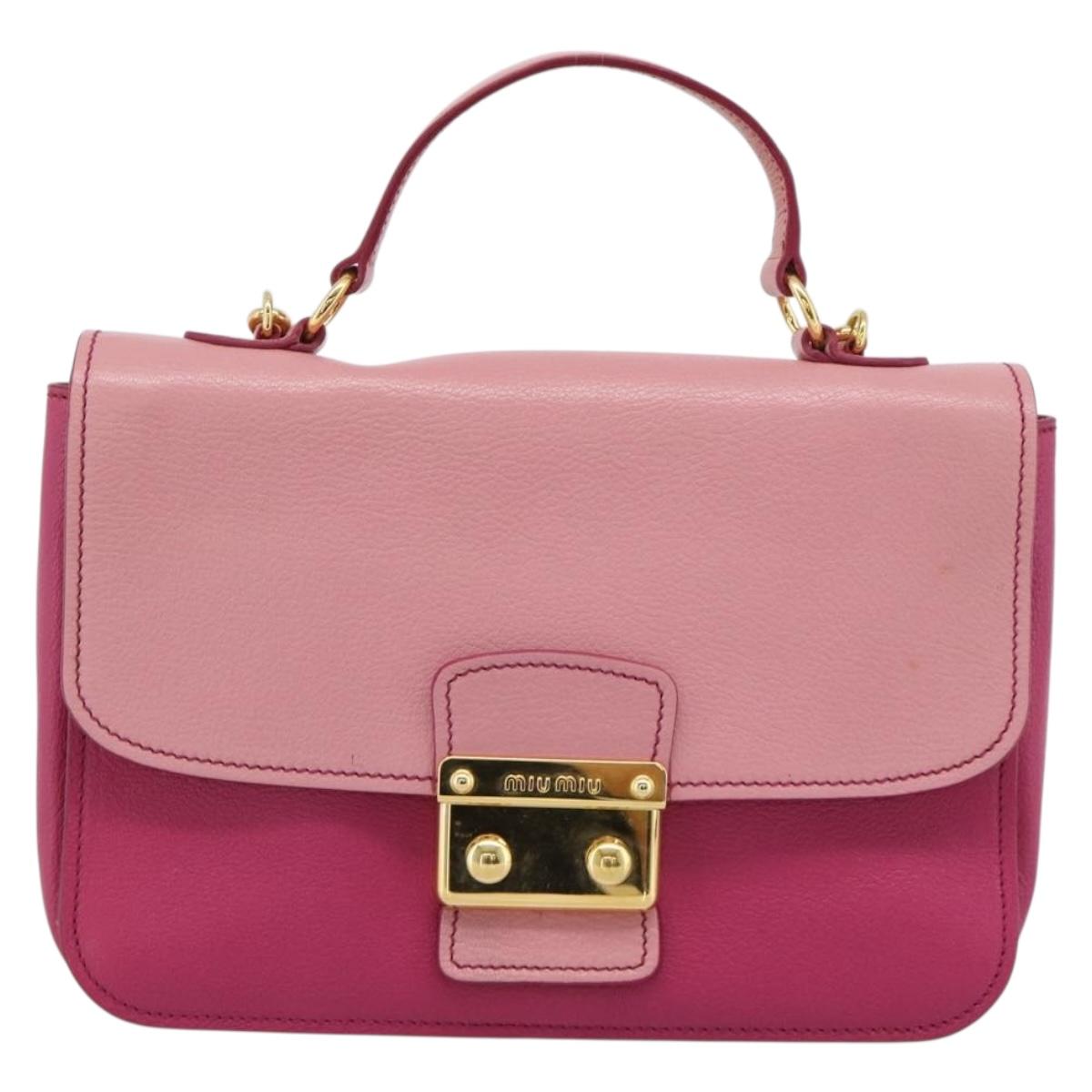 Miu Miu Hand Bag Leather 2way Pink Gold RN0726 Auth am11972V