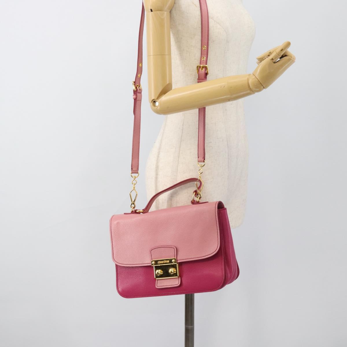 Miu Miu Hand Bag Leather 2way Pink Gold RN0726 Auth am11972V