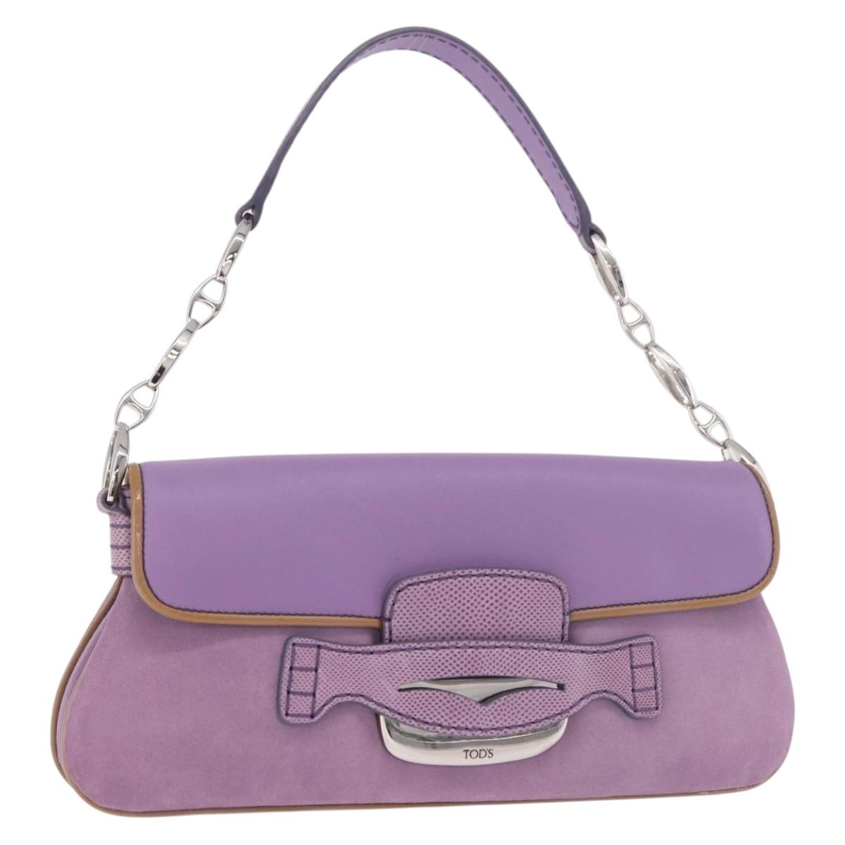 TOD’S Shoulder Hand Bag Suede Leather Purple Silver Auth am11976V