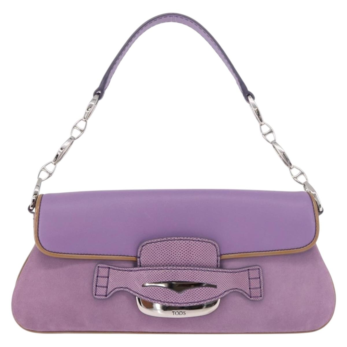 TOD’S Shoulder Hand Bag Suede Leather Purple Silver Auth am11976V