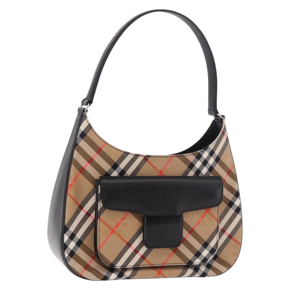 Burberrys Shoulder Bag Canvas Beige Silver Nova Check Auth am11979V