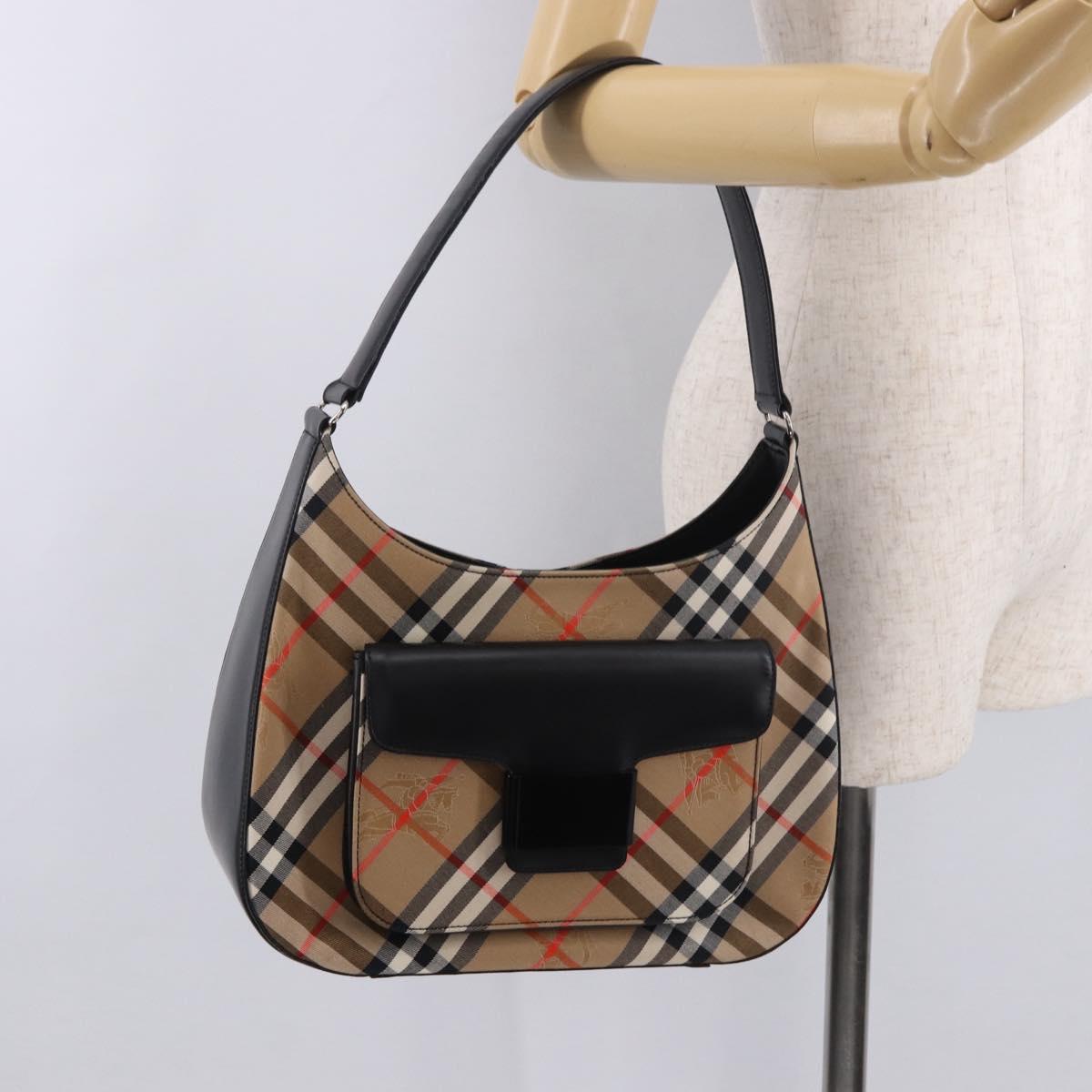 Burberrys Shoulder Bag Canvas Beige Silver Nova Check Auth am11979V