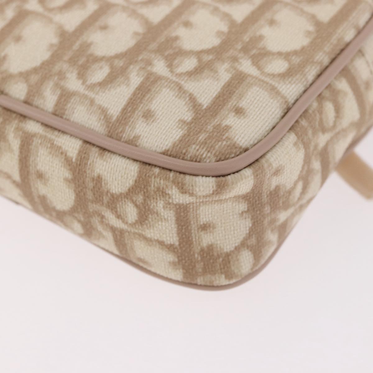 Christian Dior Trotter Canvas Romantic Hand Pouch PVC Beige Silver Auth am11980V