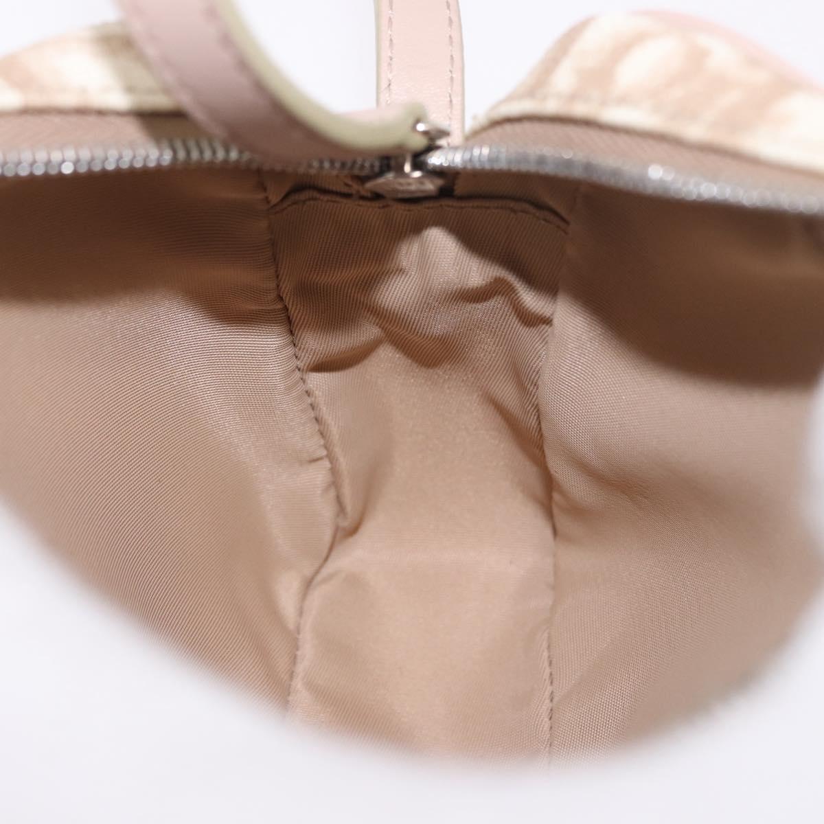 Christian Dior Trotter Canvas Romantic Hand Pouch PVC Beige Silver Auth am11980V