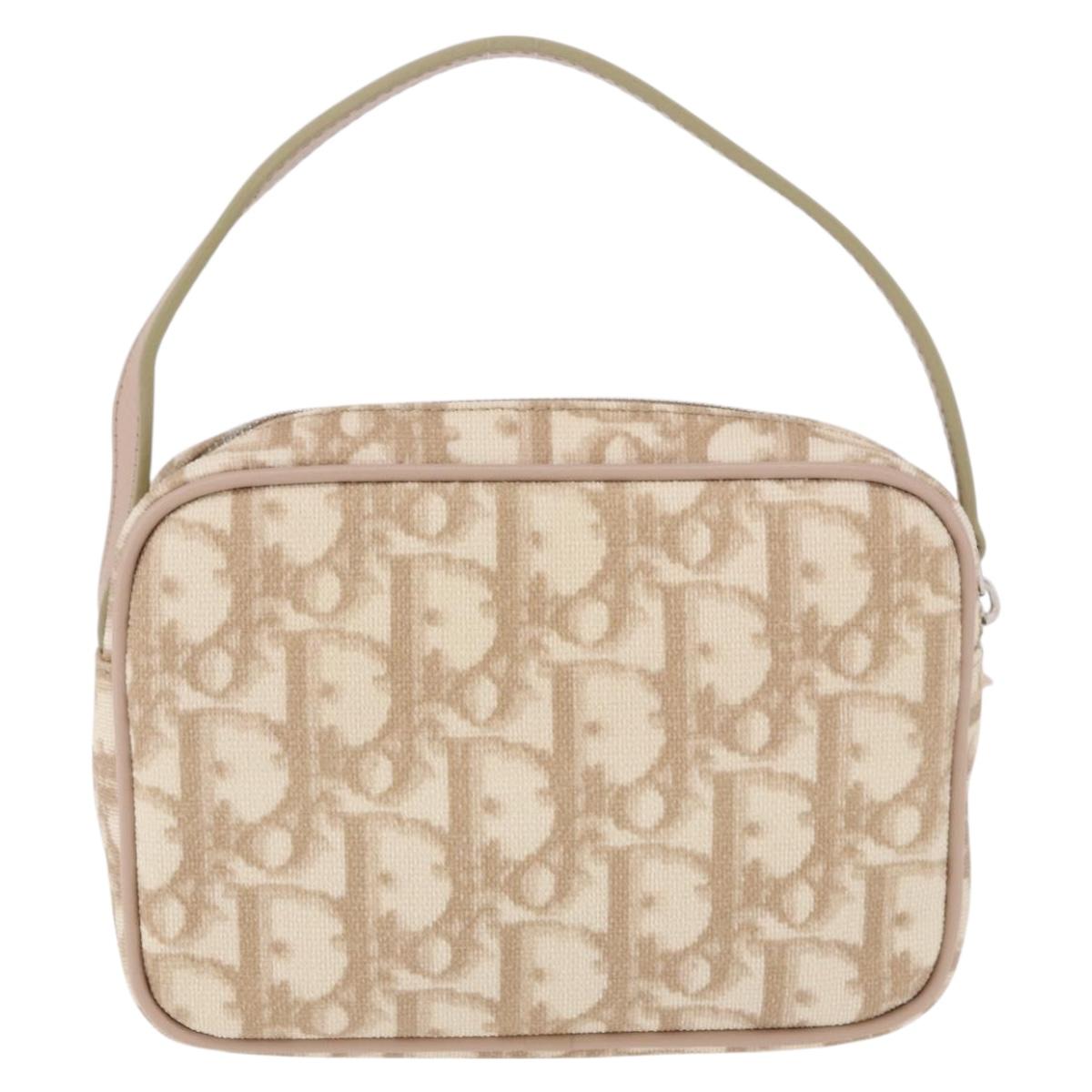 Christian Dior Trotter Canvas Romantic Hand Pouch PVC Beige Silver Auth am11980V