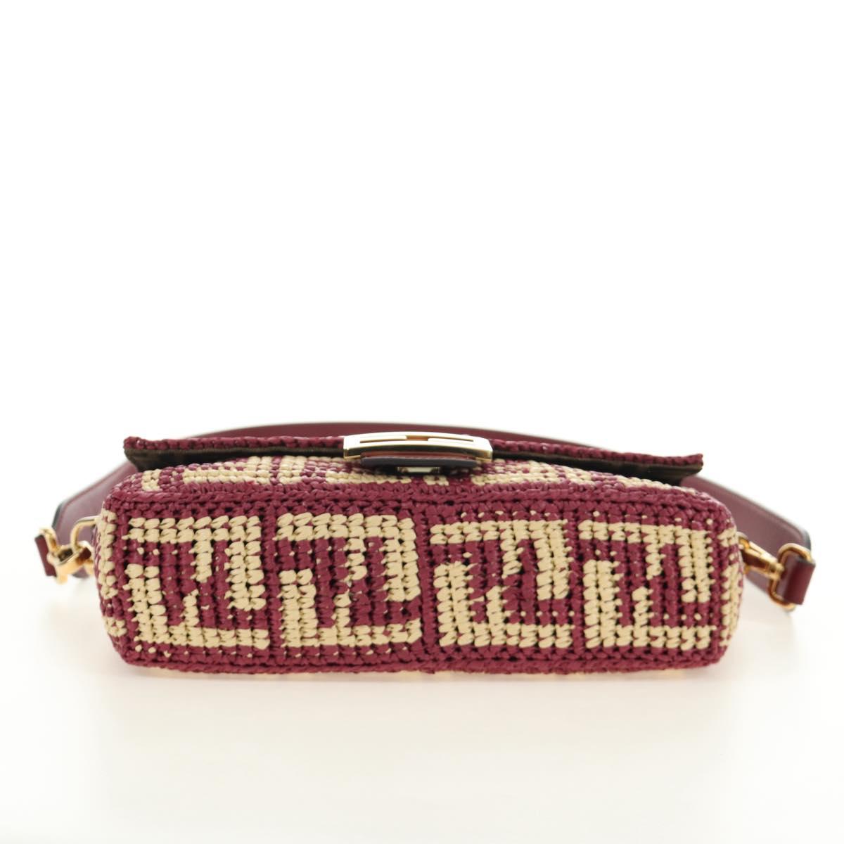 FENDI Zucca Canvas Mamma Baguette Bag Raffia 2way Beige Gold Auth am11981SM
