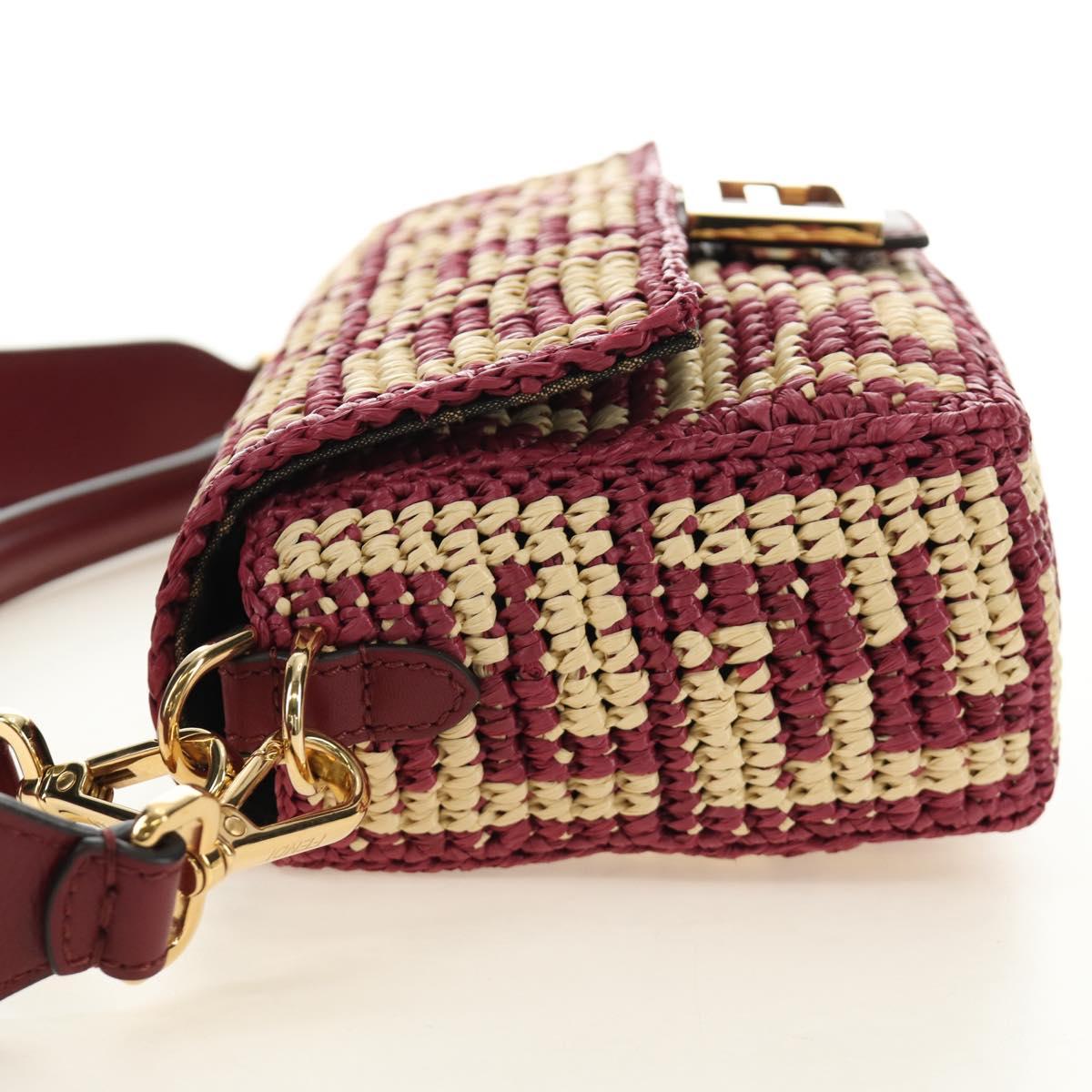 FENDI Zucca Canvas Mamma Baguette Bag Raffia 2way Beige Gold Auth am11981SM
