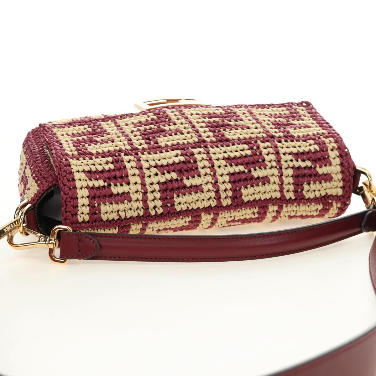 FENDI Zucca Canvas Mamma Baguette Bag Raffia 2way Beige Gold Auth am11981SM
