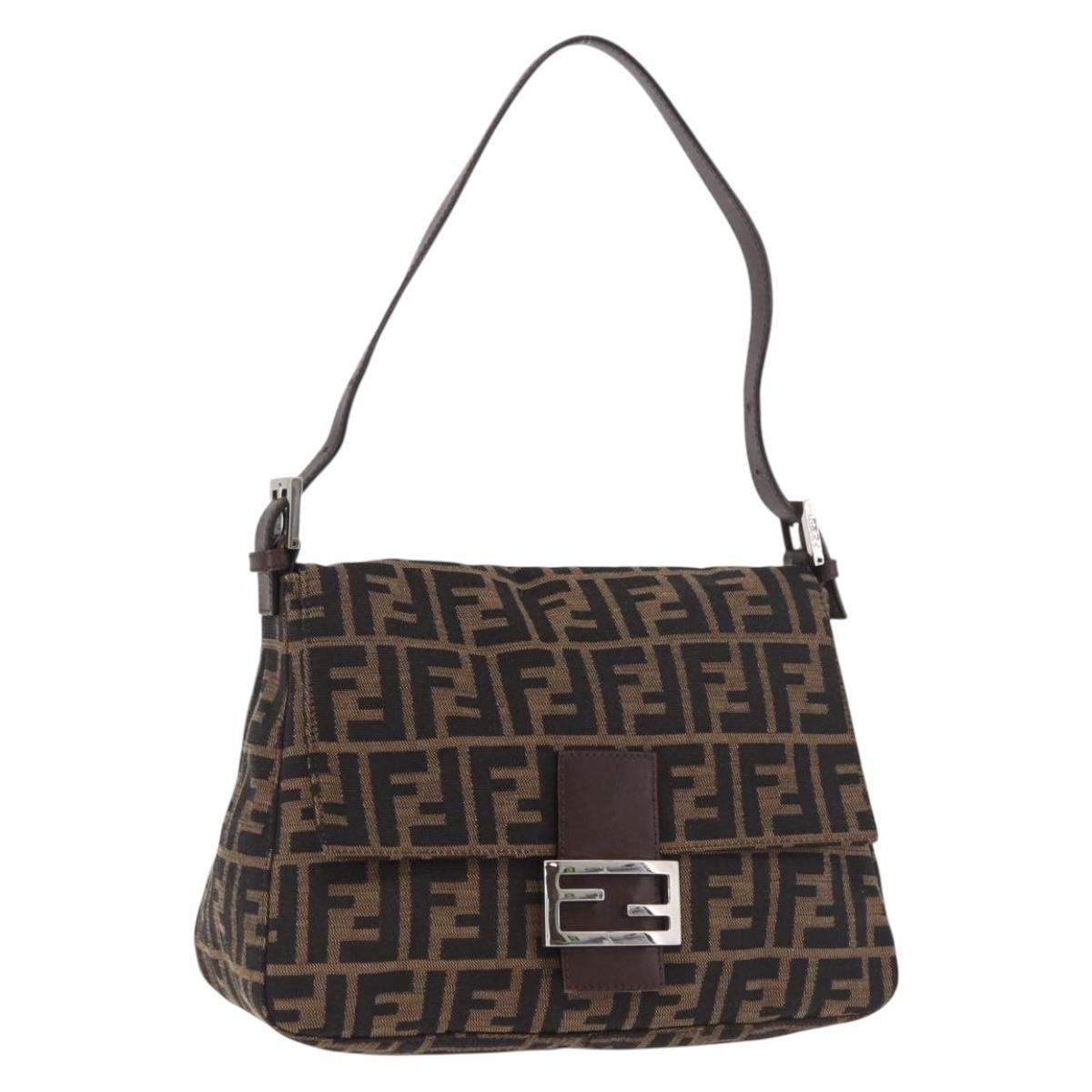 FENDI Zucca Canvas Mamma Baguette Shoulder Bag Black Brown Auth am11982V