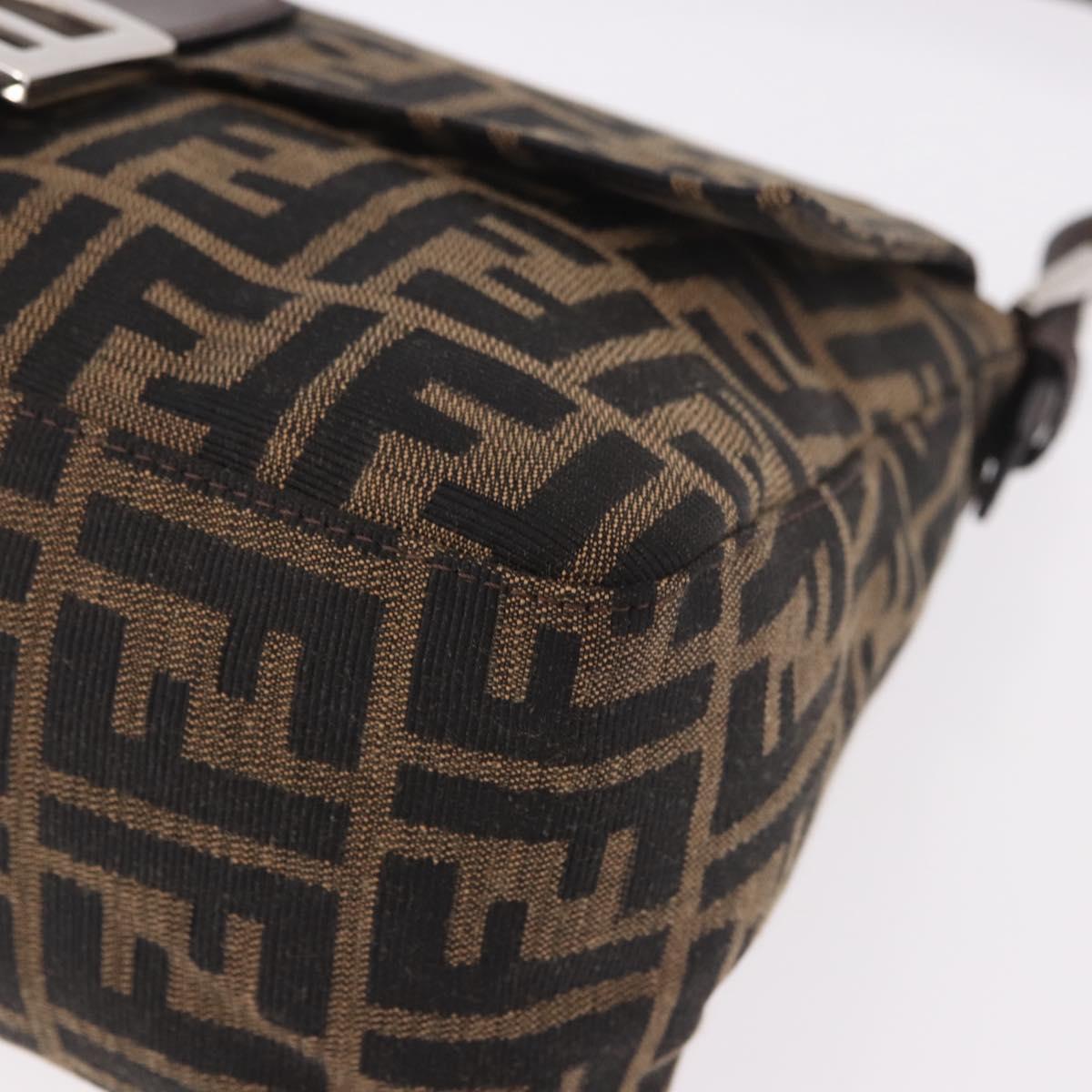 FENDI Zucca Canvas Mamma Baguette Shoulder Bag Black Brown Auth am11982V