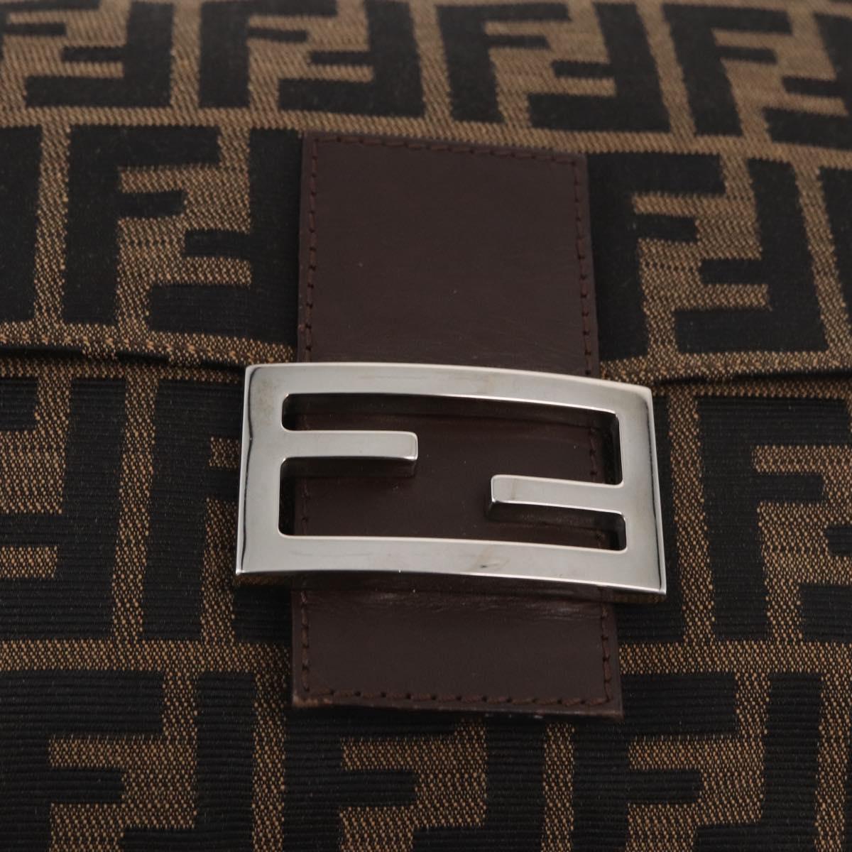 FENDI Zucca Canvas Mamma Baguette Shoulder Bag Black Brown Auth am11982V