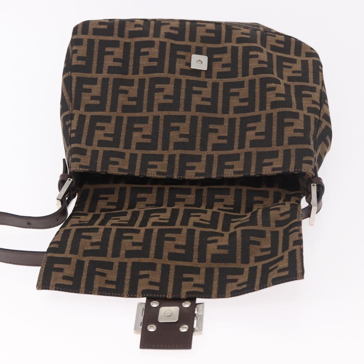 FENDI Zucca Canvas Mamma Baguette Shoulder Bag Black Brown Auth am11982V