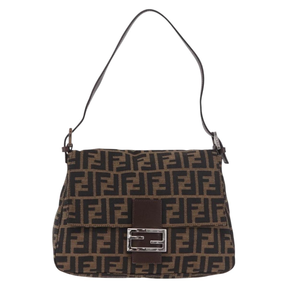 FENDI Zucca Canvas Mamma Baguette Shoulder Bag Black Brown Auth am11982V